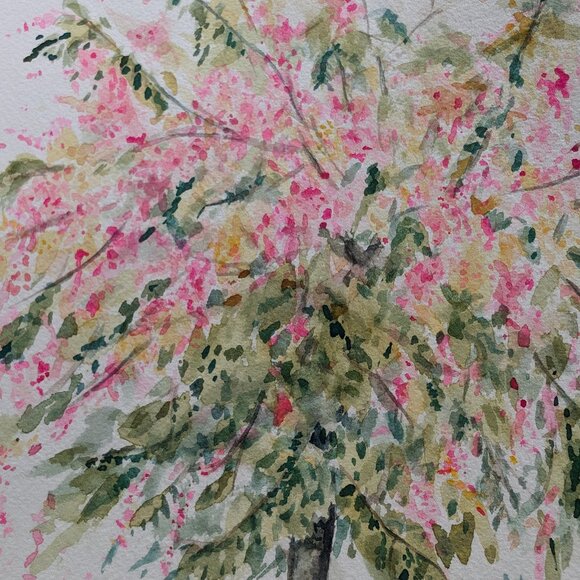Whimsical Rainbow Flower Tree - Original Watercolor 9"x12" - Picture 2 of 8